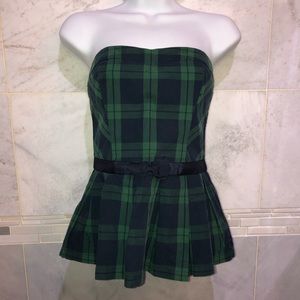 Abercrombie & Fitch Pleated Green Plaid Tube Top